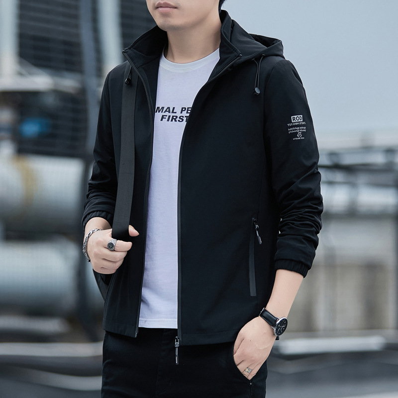 Spring and Autumn Jacket Men's Hat-free Casual fleece-lined Thickened Jacket Men's Sports Windbreaker Fashionable Youth Men's