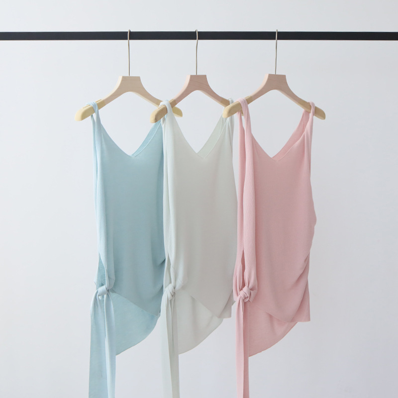 High-grade Tencel Blended Mulberry Silk Camisole Women's Spring and Summer Design Pleated Bang Knitted Sleeveless Top