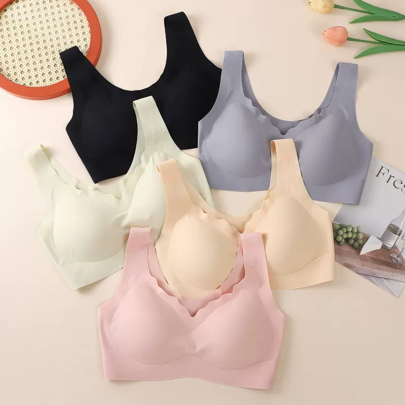 一体式固定杯薄款无痕无钢圈大码聚拢防下垂运动内衣女背心式文胸