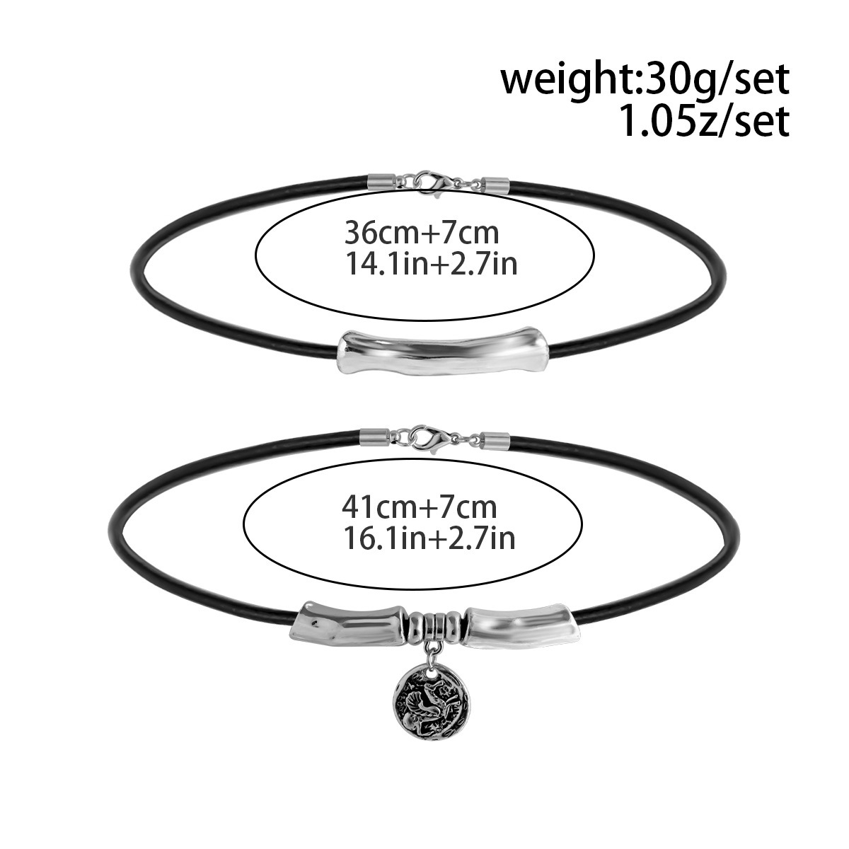 Multilayer Leather Wax Wire Necklace Set With Alloy Clavicle Chain_voghion.com