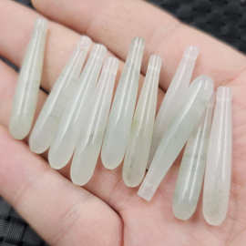 天山翠长款水滴玉石散珠翠绿飘花立体水滴项链耳环发簪饰品玉吊坠