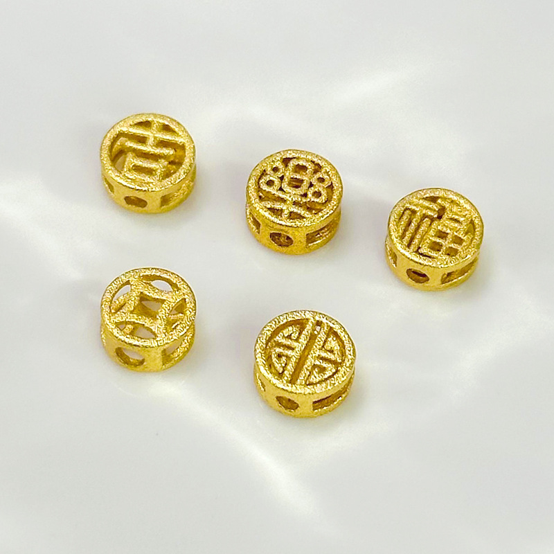 Long-Lasting Electroplated Gold-Plated DIY Beading Copper Accessories 6mm Hollow Spacer Beads with the Character for Fortune and Money