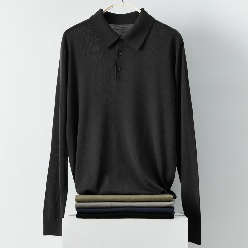 Wool Sweater Men's 100 Pure Wool Lapel Sweater Casual All-match Knitwear Men's Worsted Wool Polo Shirt Wool Sweater Men's 100 Pure Wool Lapel Sweater Casual All-match Knitwear Men's Worsted Wool Polo Shirt