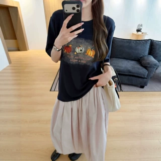 早秋慕斯羊绒T恤女2026秋季韩系ins风简约时尚休闲百搭T恤女短袖
