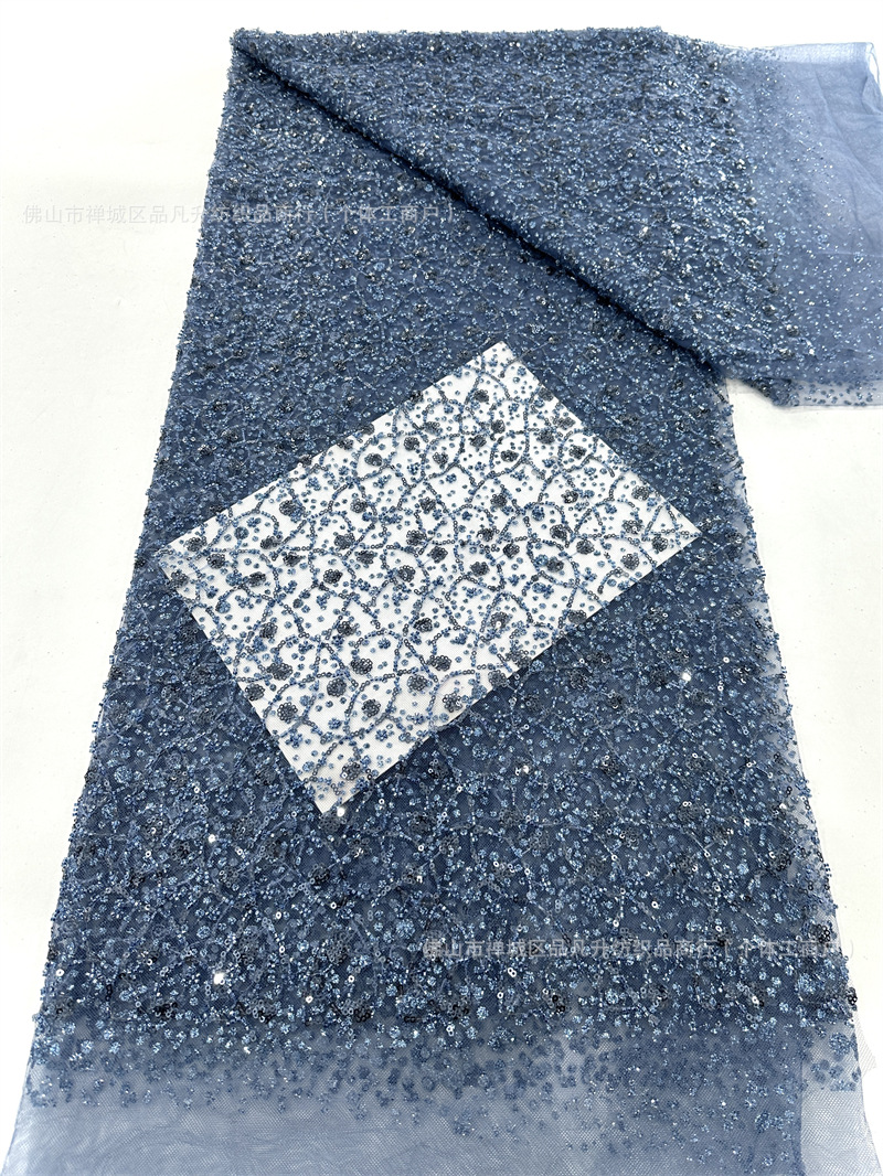 Sequinilla dorada tela bordada tubo de perlas tela bordada moda alta tela de vestido de boda suministro de stock