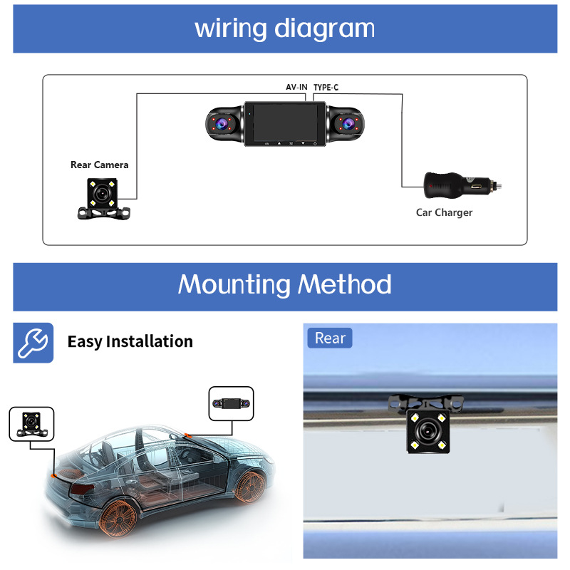 4-Channel HD 1080P Dash Cam with Phone Interconnect, 24H Parking Monitoring
