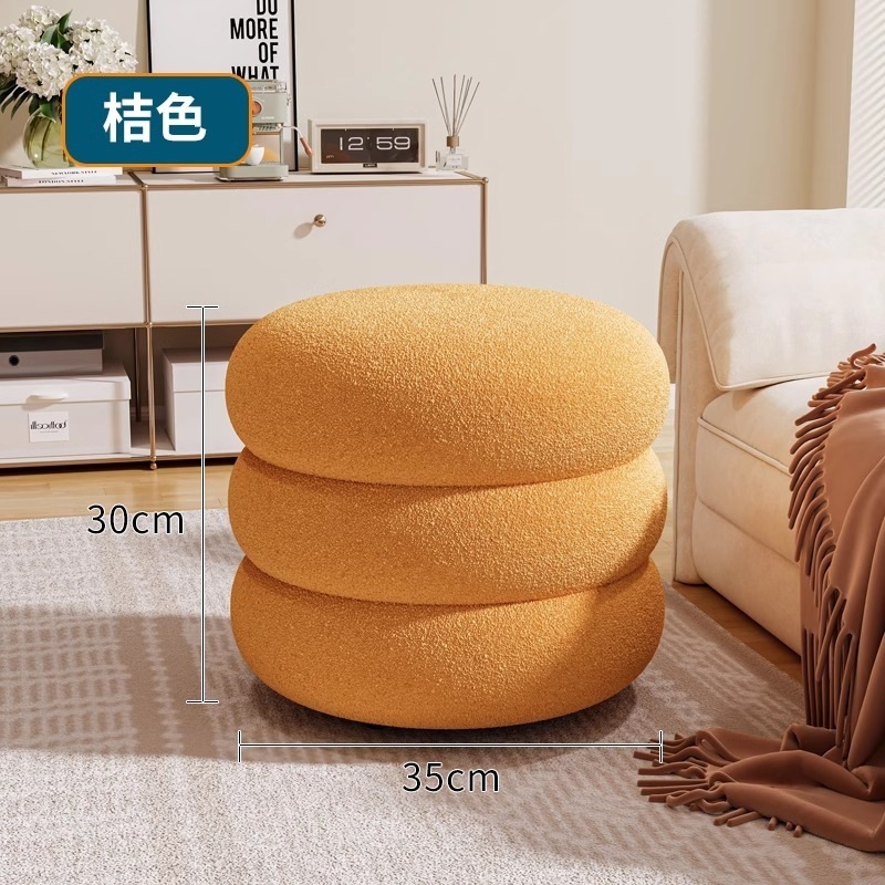 リビングルーム用ラムウールベンチ、家庭用丸型スツール、玄関用ネットセレブ子供用ソファ、低スツール、シンプルなスツール、靴交換用スツール|undefined