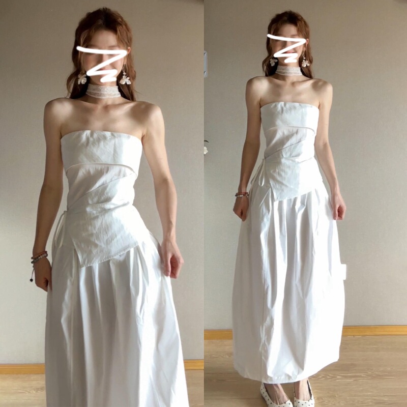 French-Style Elegant White Strapless Dress for Women, Summer 2026 New Model, Stunning Outfit, Complete Long Dress Set