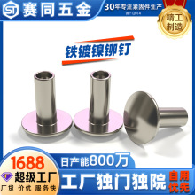 铁镀镍半空心铆钉GB873扁圆头中空钉工厂定制批发M4空心大头柳丁