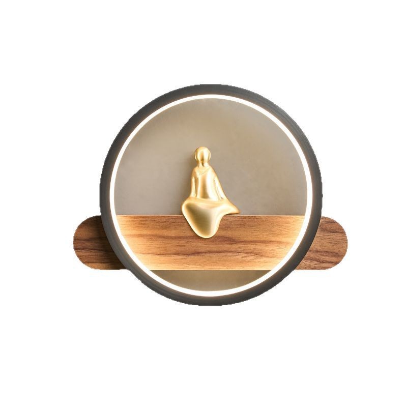 lámpara de pared nueva cabecera lámpara de cabecera LED de fondo de pared de nuez de bronce de fondo de nuez de melocotón circular Zen invitado