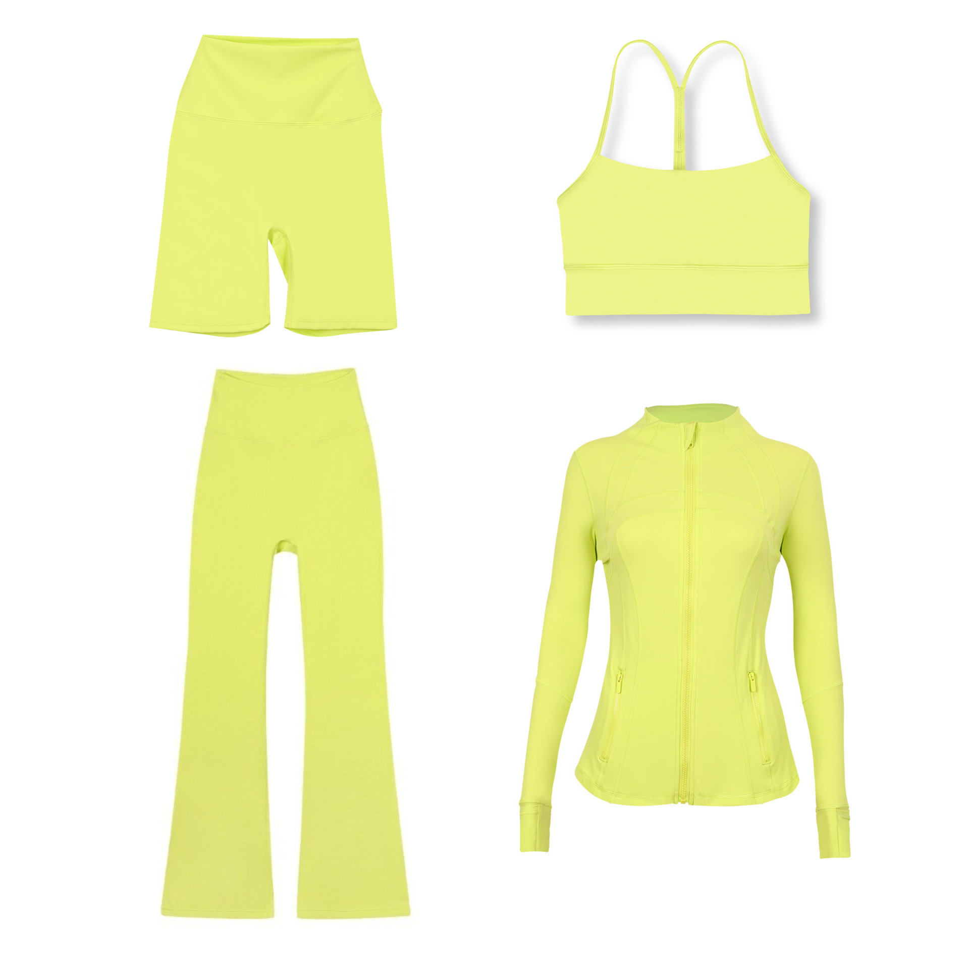 Dameskleding Slim Fit Sportjasje Vest 5 6 Flared Broek Vierdelige Set Elastisch Sportjasje Actieve Sets_voghion.com