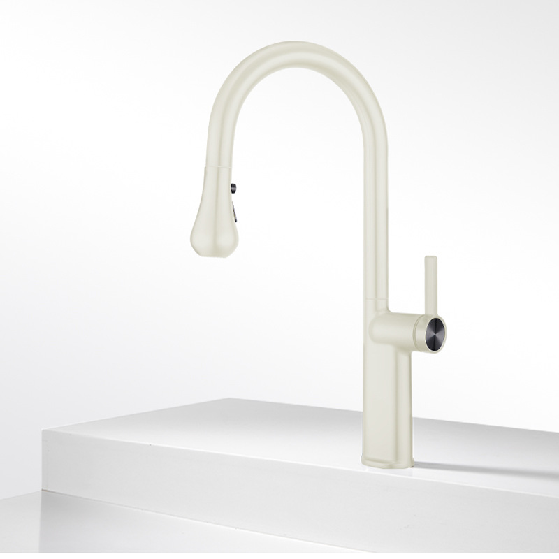 Pistola gris agua fría y caliente girando y tirando del grifo del fregadero girando y tirando del grifo del fregadero de varios engranajes