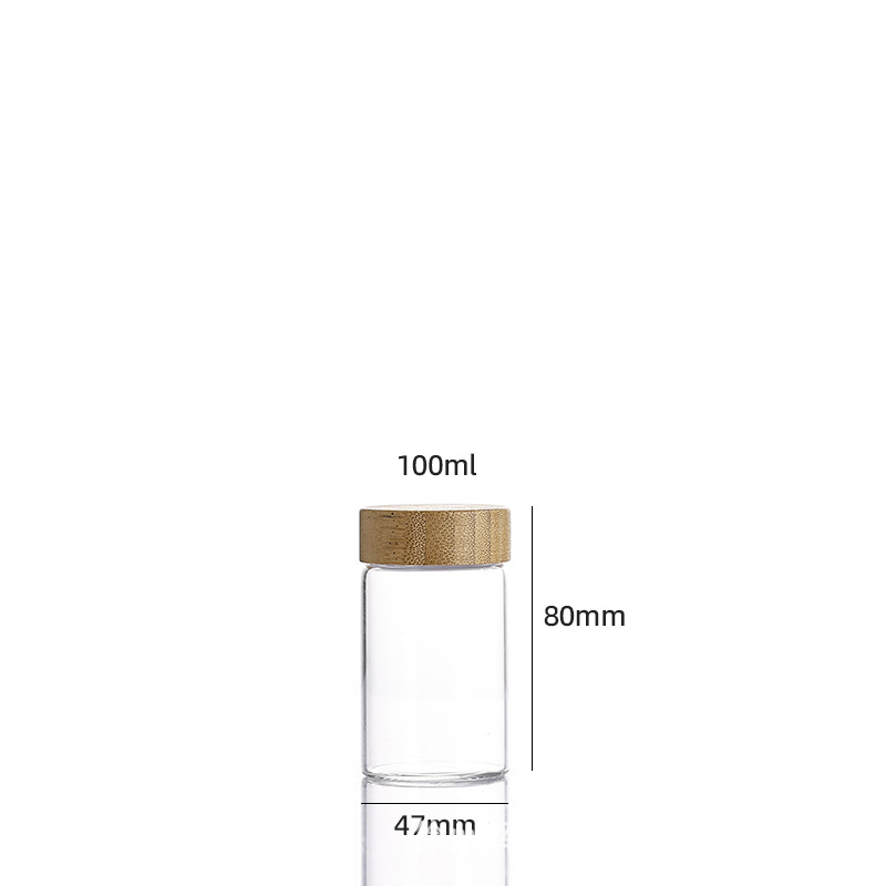 Botellas de tubos de borosilicato de alto contenido al por mayor, botellas de vidrio selladas con tapa de grano de madera de 47 mm de diámetro, botellas de embalaje de polvo de píldoras visuales image 10