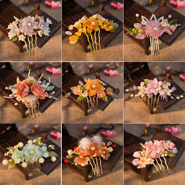 Classical Tang Suit Head Flower Antique Han Suit Headwear Silk Flower Hair Accessories Set Classical Children's Flower Tassel Hairpin Hairpin