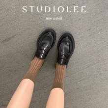 现货秒发！葡萄妈同款鞋复古英伦风单鞋粗跟通勤懒人乐福鞋小皮鞋