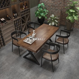Retro Industrial Style Bar Internet Celebrity Catering Table and Chair Combination Milk Tea Shop Bar Restaurant Coffee Barbecue Iron Table