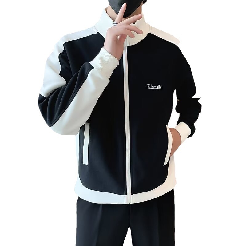 Slim Fit Men's Jacket With Stand Up Collar And Contrast Zipper_voghion.com