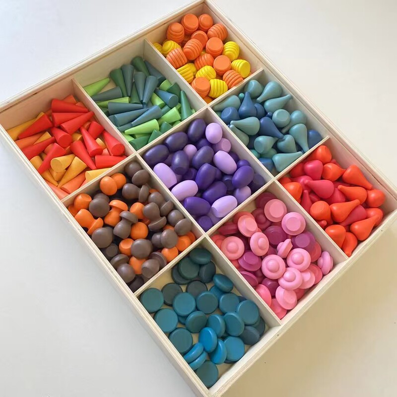 Cross-Border Children's Solid Wood Cute Rainbow Building Blocks Kindergarten Construction Area Creative DIY Educational Toys