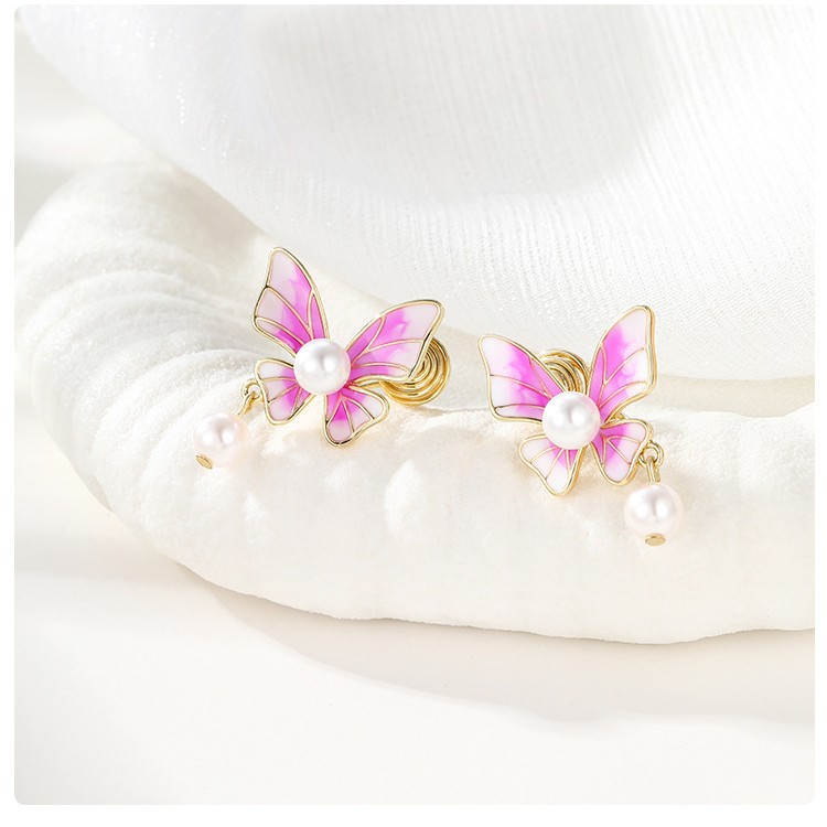 Xuping serie de goteo de aceite de color mariposa de perla lingüizo mosquito bandeja de orejas de color gradiente suave adornos de orejas dulces para mujeres
