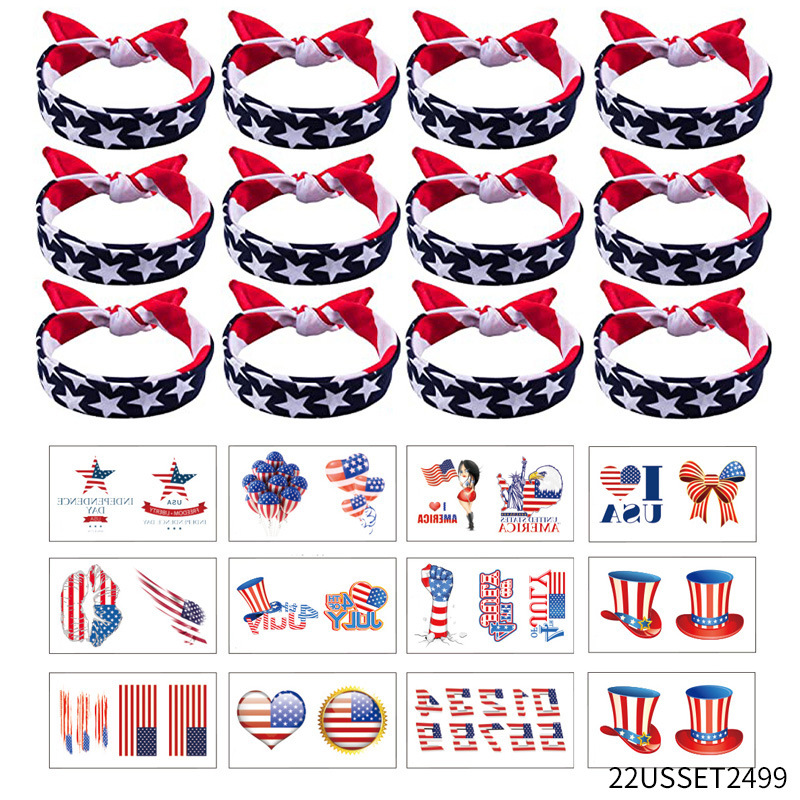 Gafas del Día de la Independencia de los Estados Unidos Diadema de carnaval Diadema Diadema Pendientes Pestañas postizas Gafas de bandera