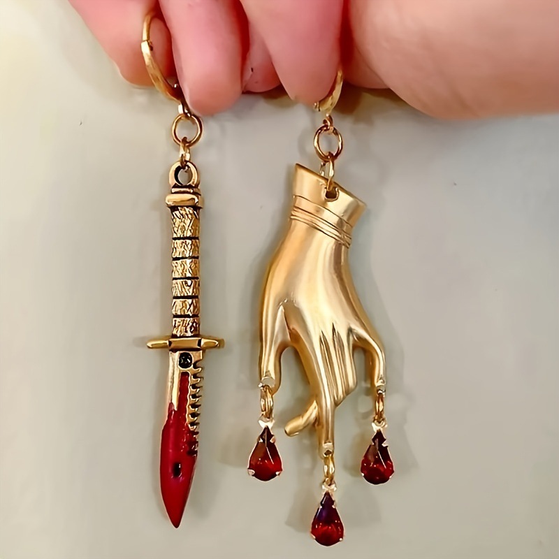 Jasmine cross-border retro creative dagger palm embedded ruby pendant earrings fashion personality ladies earrings wholesale