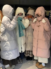 甜美系牛角扣羽绒服女长款年冬季新款韩版小个子加厚过膝外套