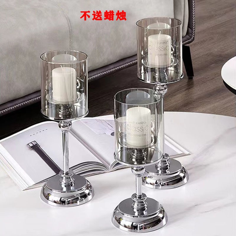 Lujo ligero europeo retro candelabro de vidrio de incienso decoración adornos de mesa de comedor a la luz de las velas accesorios románticos diseño de escena