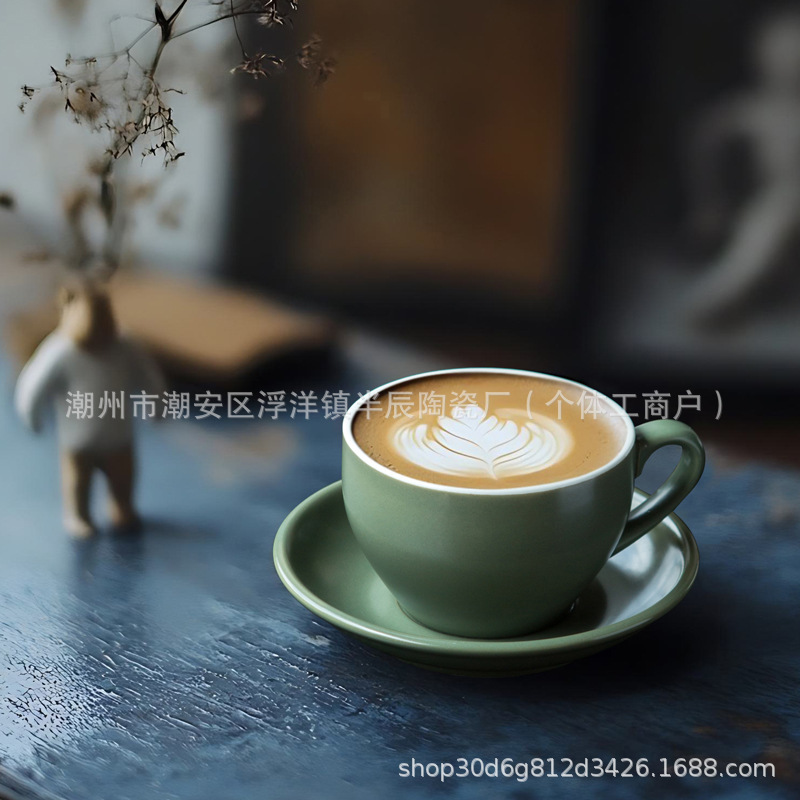 High-grade thickened ceramic coffee cup saucer suit professional flower cup European latte cappuccino cup 300ml