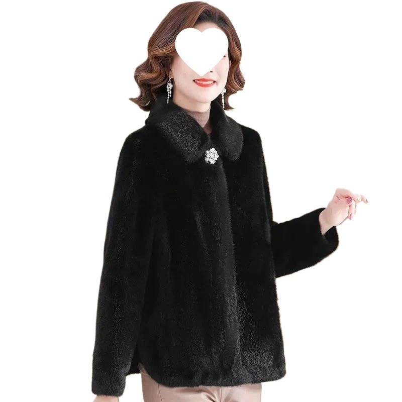 Short demi-season velvet down jacket for mother, coat, for middle age