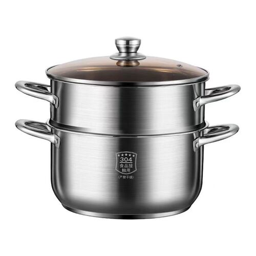 【Exclusive】24CM Double-layer Soup Pot Household Large Capacity Soup Steamer Kitchen Stew Pot Multi-purpose Steaming Pot