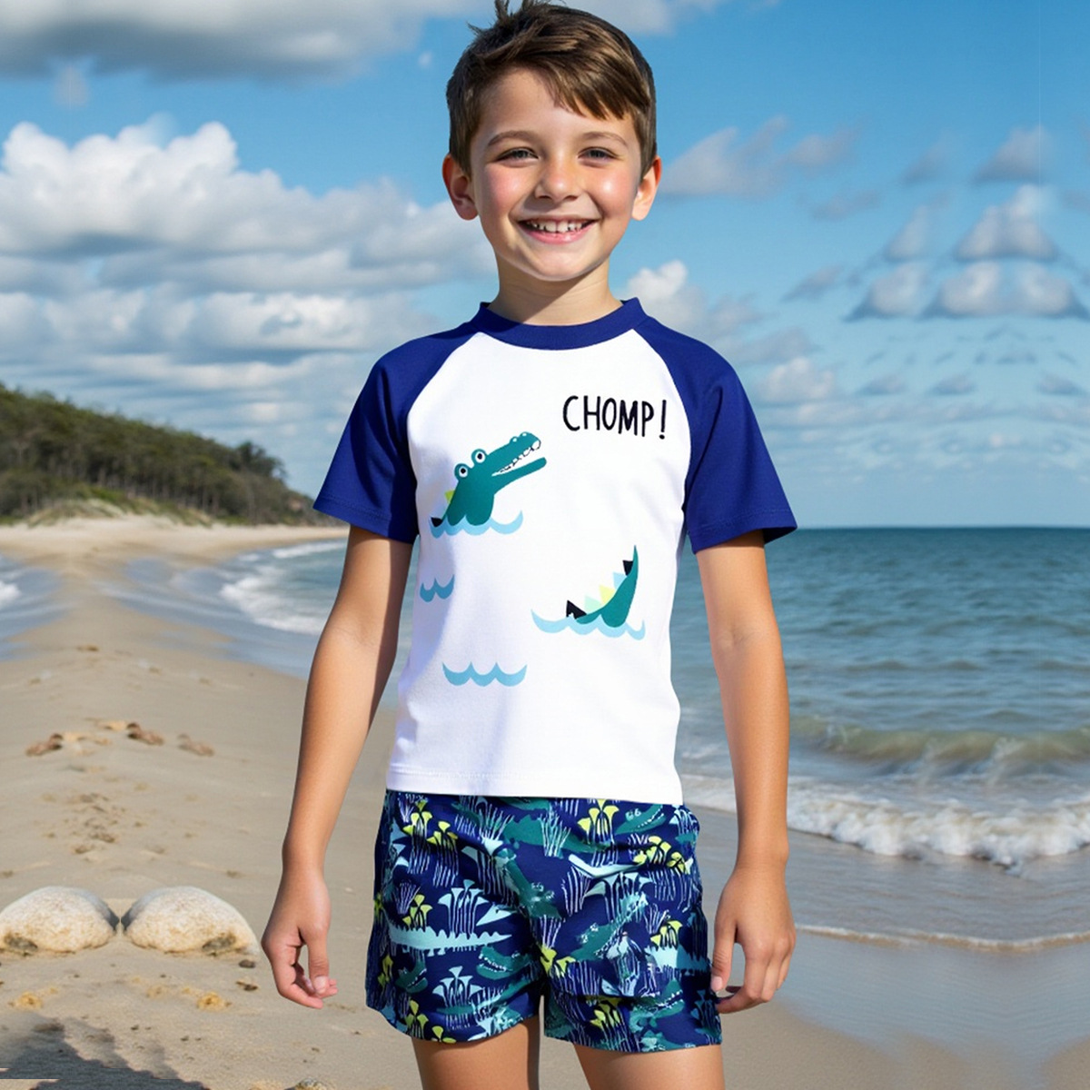 Children's Swimsuit Boys Split Swimsuit 2025 New Cartoon Short-Sleeved Shorts Quick-Drying Sun Protection Boy Swimsuit