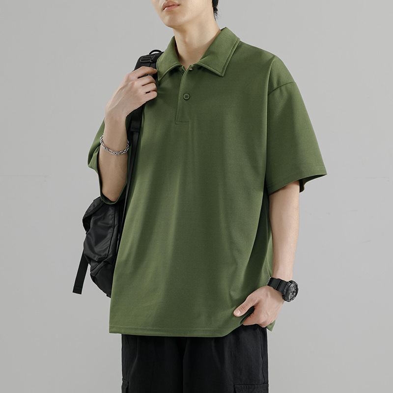 Summer Thin Short-sleeved Polo Shirt American Style Workwear Fashionable Casual Simple Hong Kong Style T-shirt Youth Loose Half-sleeve