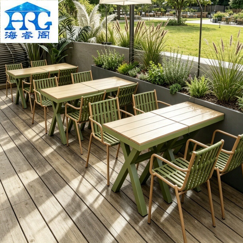 Outdoor Rattan Tables and Chairs, Garden Courtyard Terrace, Outdoor Leisure Tables and Chairs, Green Plastic Wood Balcony Three-Piece Set, Cafe Outdoor Rattan Tables and Chairs, Garden Courtyard Terrace, Outdoor Leisure Tables and Chairs, Green Plastic Wood Balcony Three-Piece Set, Cafe