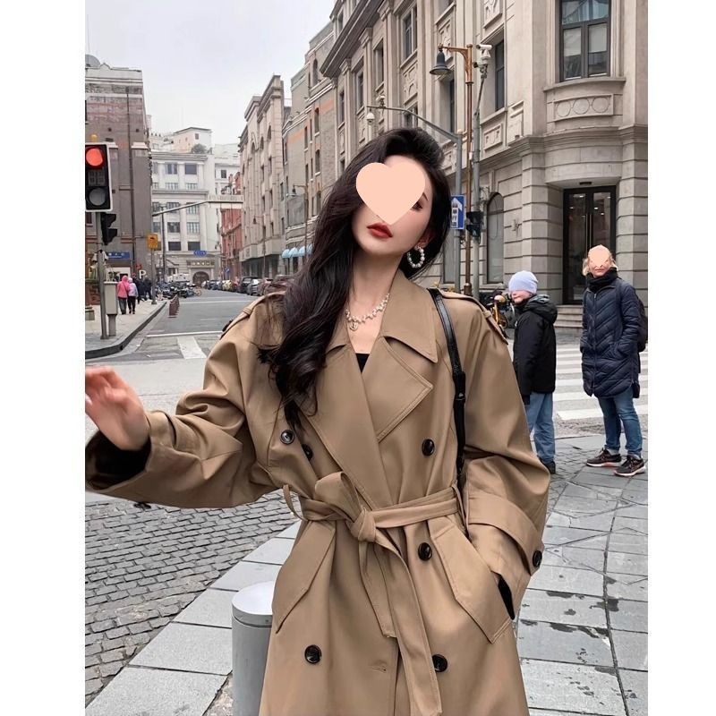 British Style Long Tall Windbreaker Jacket for Women in Spring and Autumn New Style Small Coat Super Nice Casual