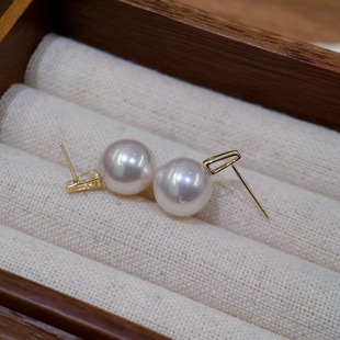 18K Gold Accessories, Tapered Earrings, Diamond One Set, D 0.02Ct, Two Colors, Beads 9-10mm, Beads Not Included