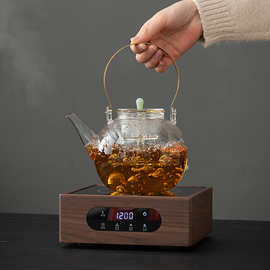 胡桃木电陶炉加厚耐热玻璃煮茶器2025款提梁泡茶壶电热煮茶炉烧水