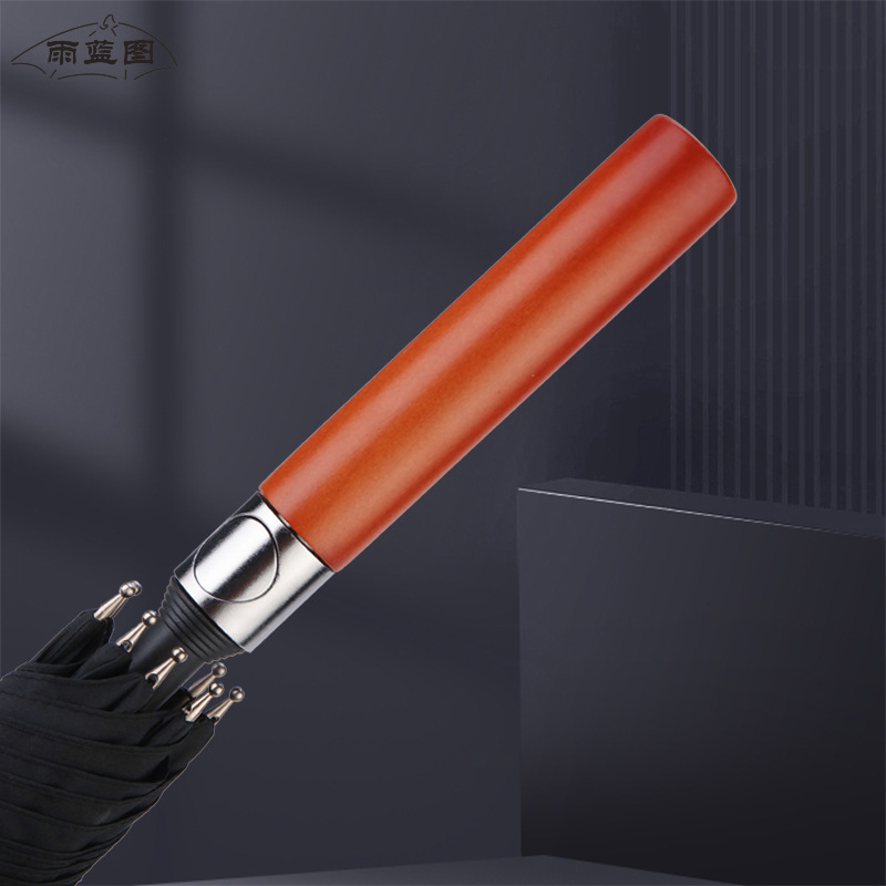 New black business golf umbrella reinforced long handle fiber umbrella straight rod umbrella advertising customized elegant wooden handle umbrella
