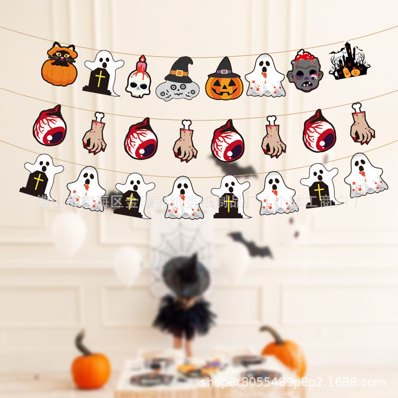 国境を越えた新製品のカーニバル紙のハロウィーンは旗を引いて横断幕の三角旗を掲げて旗を吊るパーティー用品の装飾をします。|undefined