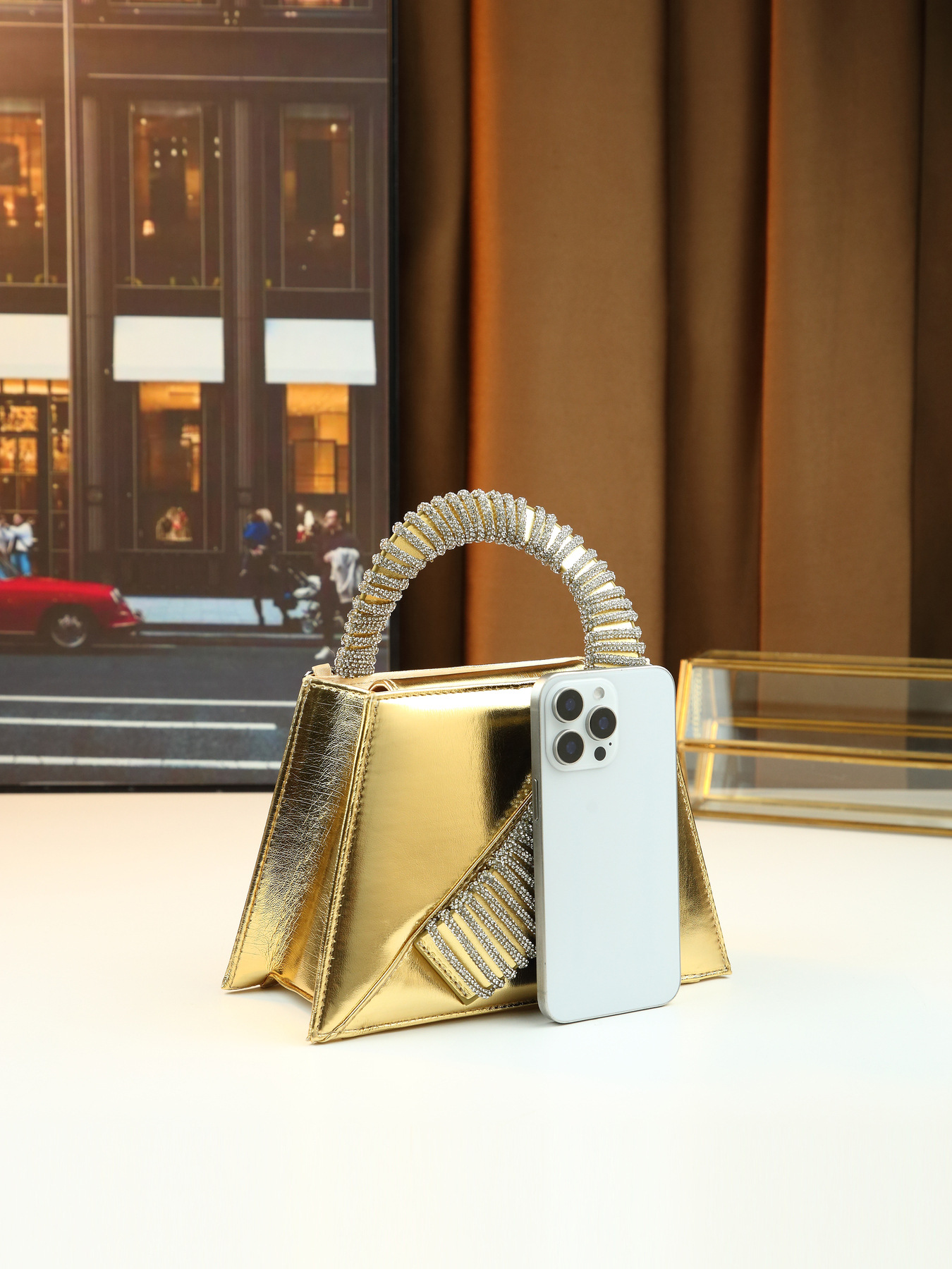 Elegante borsa a mano di lusso tempestata di diamanti, borsa quadrata da donna finemente realizzata per feste, con catena, da portare a tracolla o a spalla._voghion.com