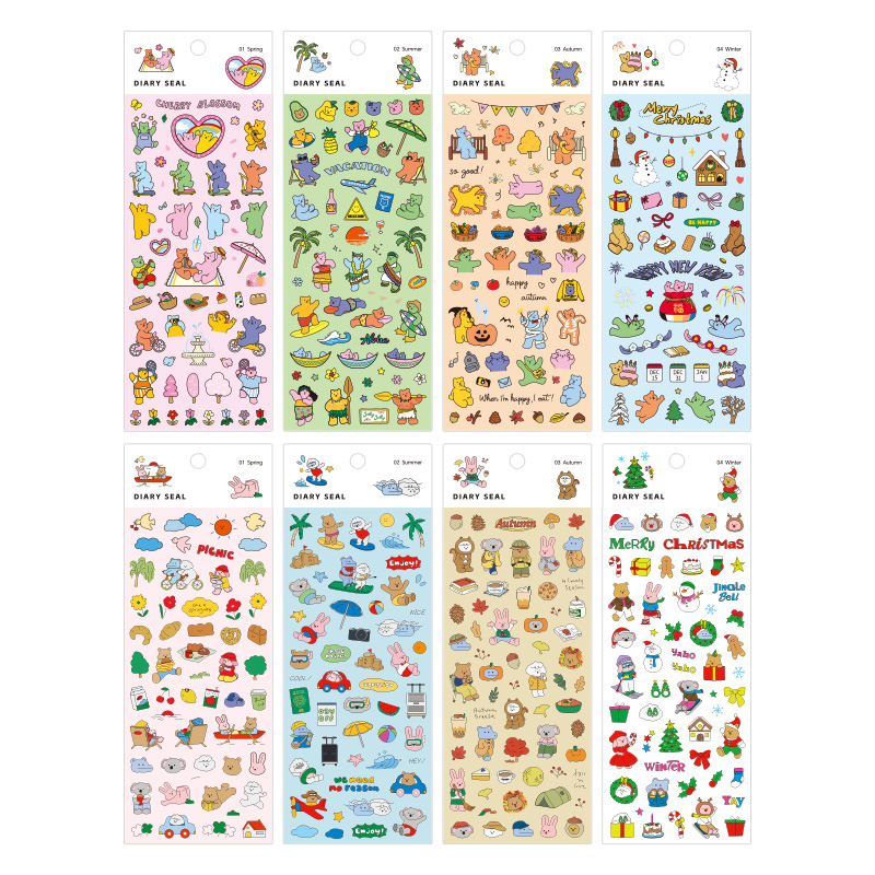 Oso feliz serie impermeable PVC Navidad pegatinas decorativas ins estilo lindo material de dibujos animados animal diario papelería pegatinas