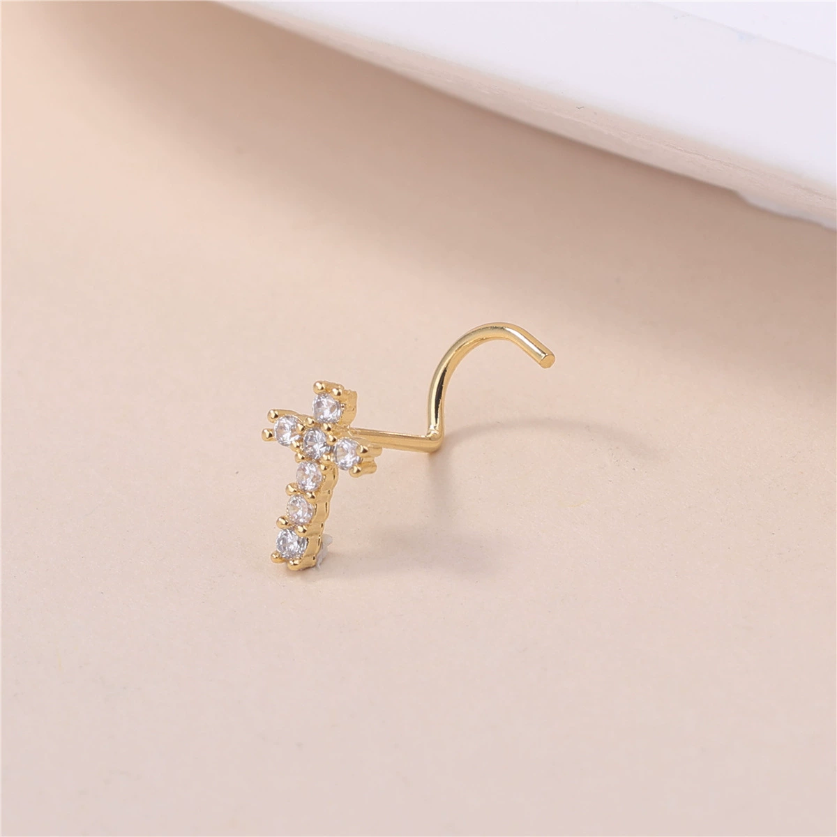 Золотой S стержень игольчатый крючок тонкий стержень носовой гвоздь циркон крест прокол носа ювелирные изделия оптом трансграничное кольцо в нос 20 г