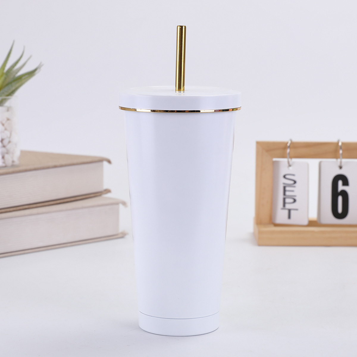 Taza de paja de acero inoxidable de doble capa de gran capacidad 750ml taza de café de perla vacío de mano taza de automóvil de hielo