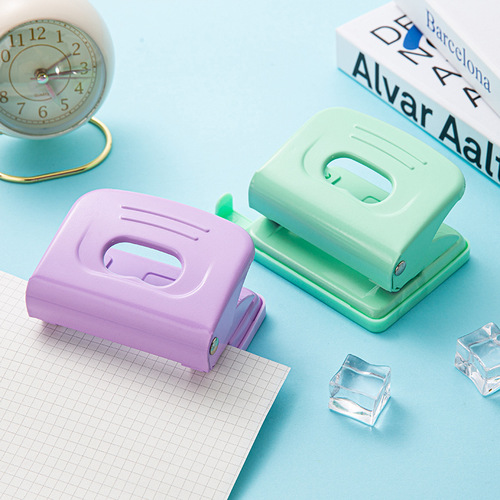 Macaron color round double-hole punch machine large thickened loose-leaf punch office manual round hole punch