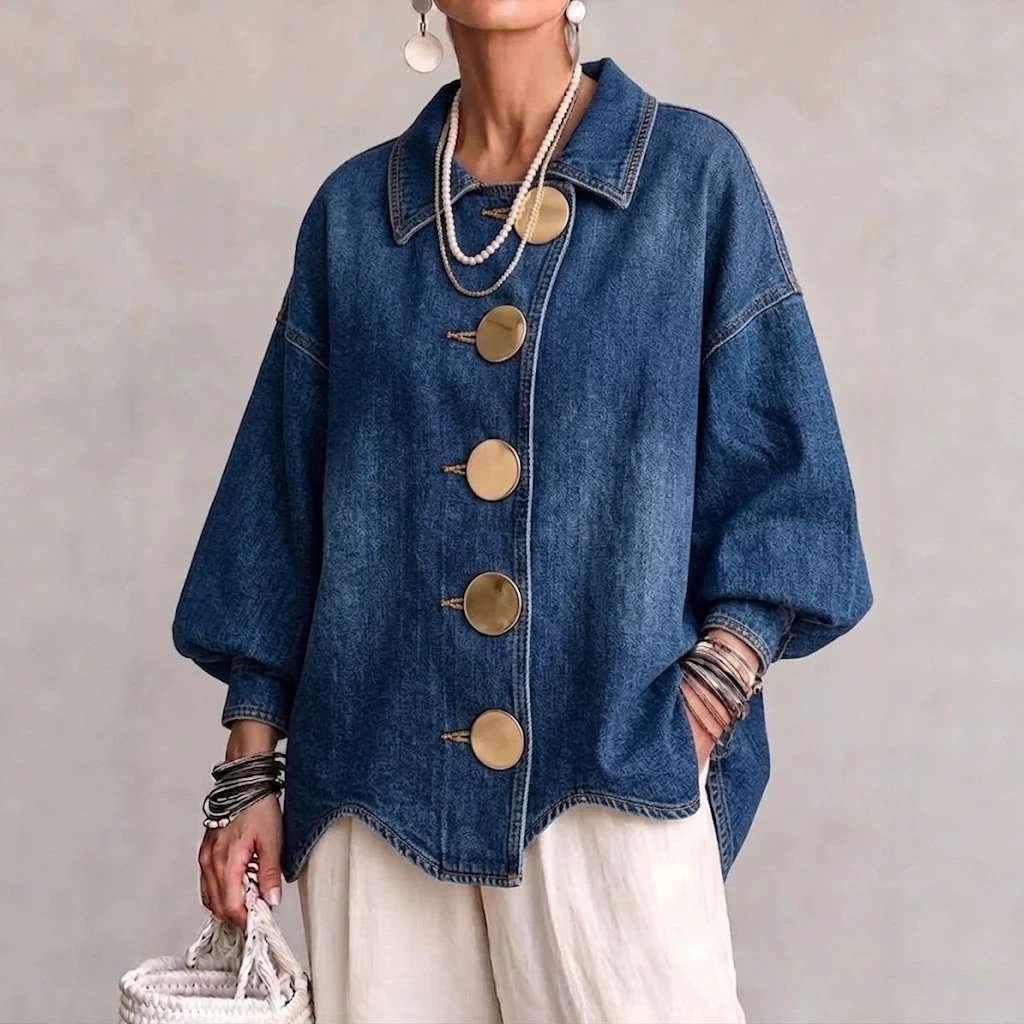 European and American style denim jacket, Amazon cross-border autumn and winter women's fashion, loose-fitting, collared, long-sleeved jacket