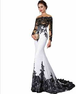 Amazon 2022 spring new slim-fit sheath fishtail lace applique trailing wedding dress see-through long-sleeved dress