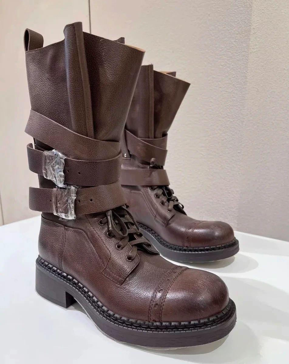 Женские ботинки на массивной платформе в британском стиле mid‑calf, толстая подошва, черный или коричневый
