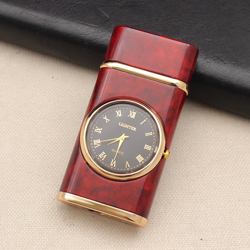 HF630 creativo doble interruptor de fuego reloj inflable recto encendedor de metal multifunción a prueba de aire encendedor al por mayor