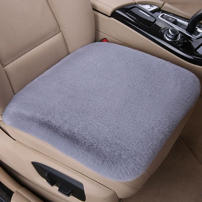 Cross-Border Exclusive Supply of Ready-Made Thickened Rabbit Fur Car Seat Cushions, Winter Plush Three-Piece Set, Seat Cushion, Backrest, Headrest, Lumbar Pillow (Seat cushion, seat cover) - light-gray-single-seat-thick-plush-front-row