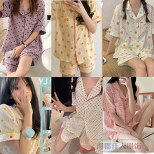 夏季新款短袖短裤泡泡棉睡衣女甜美家居服ins可外穿跨境pajamas