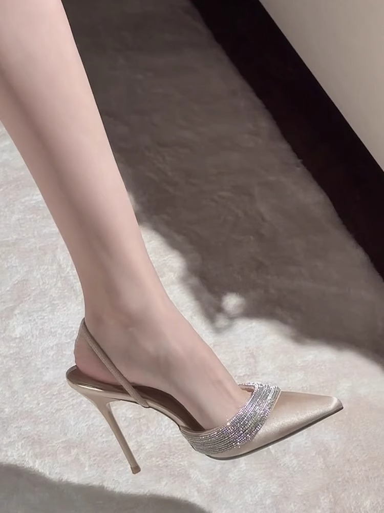 2025 New Pointed Champagne Color High Heels Stiletto Closed Toe Sexy Shallow Mouth Rhinestone Silk Strap Sandals For_vogvips.com